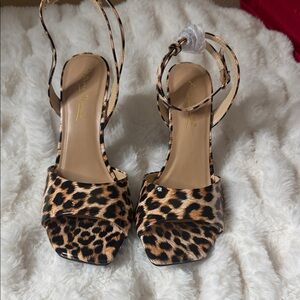 Anne Michelle Leopard Print Ankle-Strap Heels